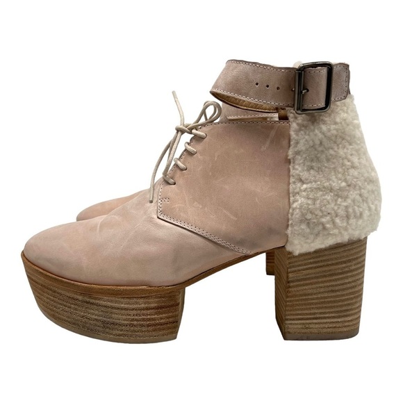 Creatures Of Comfort Pink Leather Platform Shearling Lace Up Ankle Booties 39.5 - Picture 14 of 14